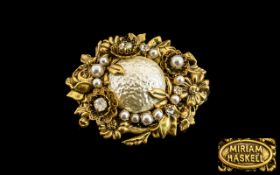 Miriam Haskell Signed Nice Quality Stone Set Gilt Brooch of Pleasing Design in wonderful all round