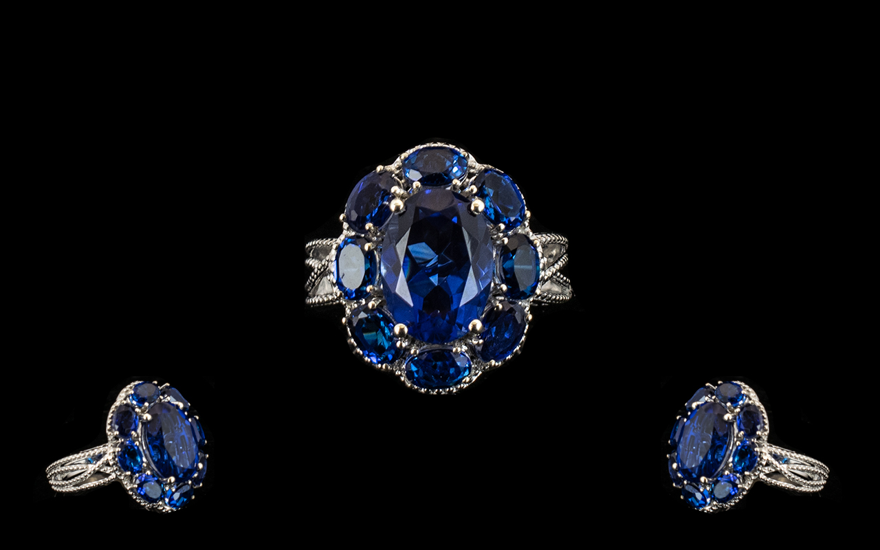 Ceylon Blue Coloured Quartz Cluster Ring, 10.