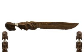 African Carved Wooden Paper Knife The Hilt In The Form Of A Tribal Lady Holding A Baby, Length 11.