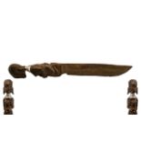 African Carved Wooden Paper Knife The Hilt In The Form Of A Tribal Lady Holding A Baby, Length 11.