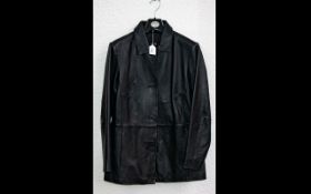 Ladies LLD Original Black Leather Jacket. Button front with collar, two slit pockets, fully lined in