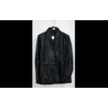 Ladies LLD Original Black Leather Jacket. Button front with collar, two slit pockets, fully lined in