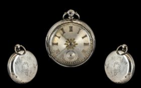 Silvered Dial Victorian Open Faced Pocket Watch. Please see accompanying images.