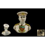 Arcadian Ware Unusual Bust of Jimmy Atkins, with crest of Benlech Bay. 4" high. Please see images.