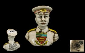 Arcadian Ware Unusual Bust of Jimmy Atkins, with crest of Benlech Bay. 4" high. Please see images.