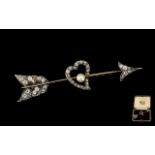 Antique Period Attractive 9ct Gold Sweetheart Brooch set with Diamonds in the form of an arrow