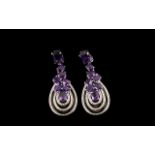 Amethyst Cluster Looped Drop Earrings,