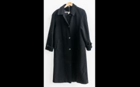 Ladies Designer 'Miss Smith' Black Wool Coat. Full length, button front, collar, two slit pockets,