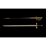Two English Dress Swords, one in a leather scabbard, with a gilt tooled hilt,