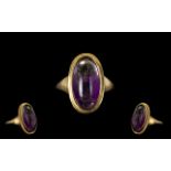 9ct Gold Dress Ring Set With A Cabochon Cut Amethyst, Fully Hallmarked, Ring Size O, Weight 4.