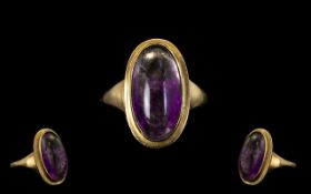 9ct Gold Dress Ring Set With A Cabochon Cut Amethyst, Fully Hallmarked, Ring Size O, Weight 4.