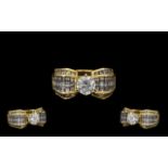 18ct Gold Stunning Diamond Set Dress Ring the central single round modern brilliant cut diamond of
