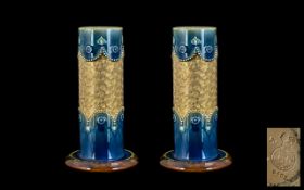 Royal Doulton Art Nouveau Fine Quality Pair of Gilt Circle Vases of cylindrical form. No. 8409.