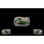 14ct White Gold - Attractive Contemporary Design Emerald and Diamond Dress.