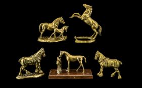A Good Vintage Collection of Cast Solid Brass Handmade Horse Figures.