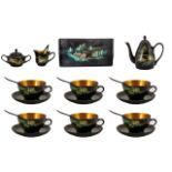 Chinese/Canton Black Lacquered Tray & Tea Set.