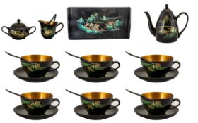 Chinese/Canton Black Lacquered Tray & Tea Set.