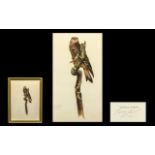 Terence Lambert Limited Edition Print - of a hawk on a tree stamp. Pencil signed no. 63/500. Frame
