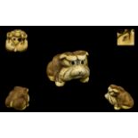 Japanese 19th Century Superb Ivory Carved Netsuke of a Japanese Bulldog - signed to underside of