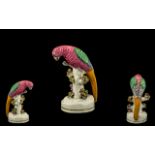Rare Miniature Antique Staffordshire Figure of an Exotic Coloured Parrot perched on a tree stump