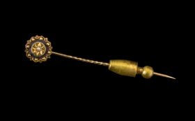 Victorian Period 15ct Gold Diamond Set Stick Pin.