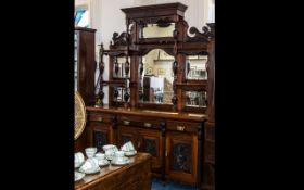 Large Edwardian Mahogany Mirrored Back Sideboard, with triple mirrors and shelving to the mirror.