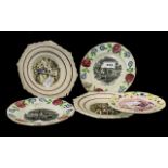 A Collection of Five Staffordshire Antique Pottery Children's Plates with embossed moulded edges.