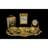 Box of Miscellaneous Brass Ware to include two carriage clocks, two frog shaped ashtrays,