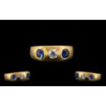 18ct Gold Antique Sapphire And Diamond Ring Central Old Round Cut Diamond Set Between Two Cabochon