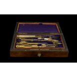 Vintage Draughtsman's Set in decorative inlaid wooden box with key.