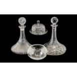 Collection of Glassware comprising two cut glass Ship's Decanters; a cut glass Posy Bowl;