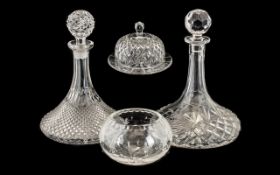 Collection of Glassware comprising two cut glass Ship's Decanters; a cut glass Posy Bowl;