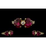 18ct Yellow Gold Attractive Sweethearts Rubies and Diamond Set Ring the two large heart shaped