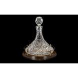 Good Quality & Very Heavy Cut Crystal Ships Decanter with gallery stand. Top condition and quality.