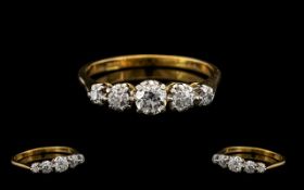 18ct Gold Diamond Ring Set With Five Graduating Old Round Cut Diamonds, Estimated Diamond Weight .