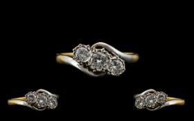 Ladies 18ct Gold Diamond Ring, Three Round Brilliant Cut Diamonds, Illusion Set On A Twist,