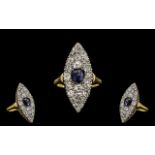 Edwardian Period 18ct Gold Attractive and Nice Quality Large Marquise Shaped Diamond and Sapphire