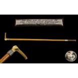 19th Century Antler Horn Handle & Silver Mounted Riding Crop with silver button which reads 'Made
