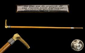 19th Century Antler Horn Handle & Silver Mounted Riding Crop with silver button which reads 'Made