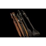 Five African Fine Quality Carved Hardwood Figured Handled Paper Knives, Fork & Spoon of good