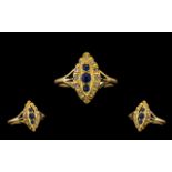 Antique Period Attractive 18ct Gold Boat Shaped Sapphire & Diamond Set Dress Ring marked 18ct.