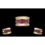 Contemporary Designed 9ct Gold Amethyst Set Dress Ring - full hallmark for 9.375. Ring size K.