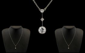 Victorian Period Stunning Quality 18ct White Gold Diamond Set Pendant Drop / Necklace. c.1880.