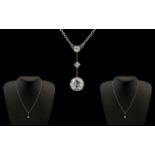 Victorian Period Stunning Quality 18ct White Gold Diamond Set Pendant Drop / Necklace. c.1880.