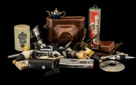 Box of Assorted Collectible Items to include a Kodak camera in a leather case with an Ikophot Light