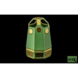 Unusual Art Deco Shaped Green Glazed Pottery Vase of futuristic shape (The Tardis).