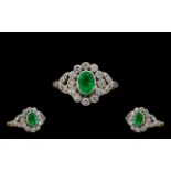 Art Deco Period - Fine Quality and Attractive 18ct Gold Diamond and Emerald Set Dress Ring.