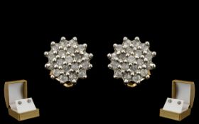 A Pair of 9ct Gold Diamond Cluster Stud Earrings stamped 375.