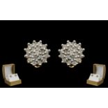 A Pair of 9ct Gold Diamond Cluster Stud Earrings stamped 375.