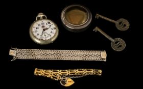 Small Mixed Lot To Include A Silver Bracelet, Gold Plated Gate Bracelet, Open Face Pocket Watch,
